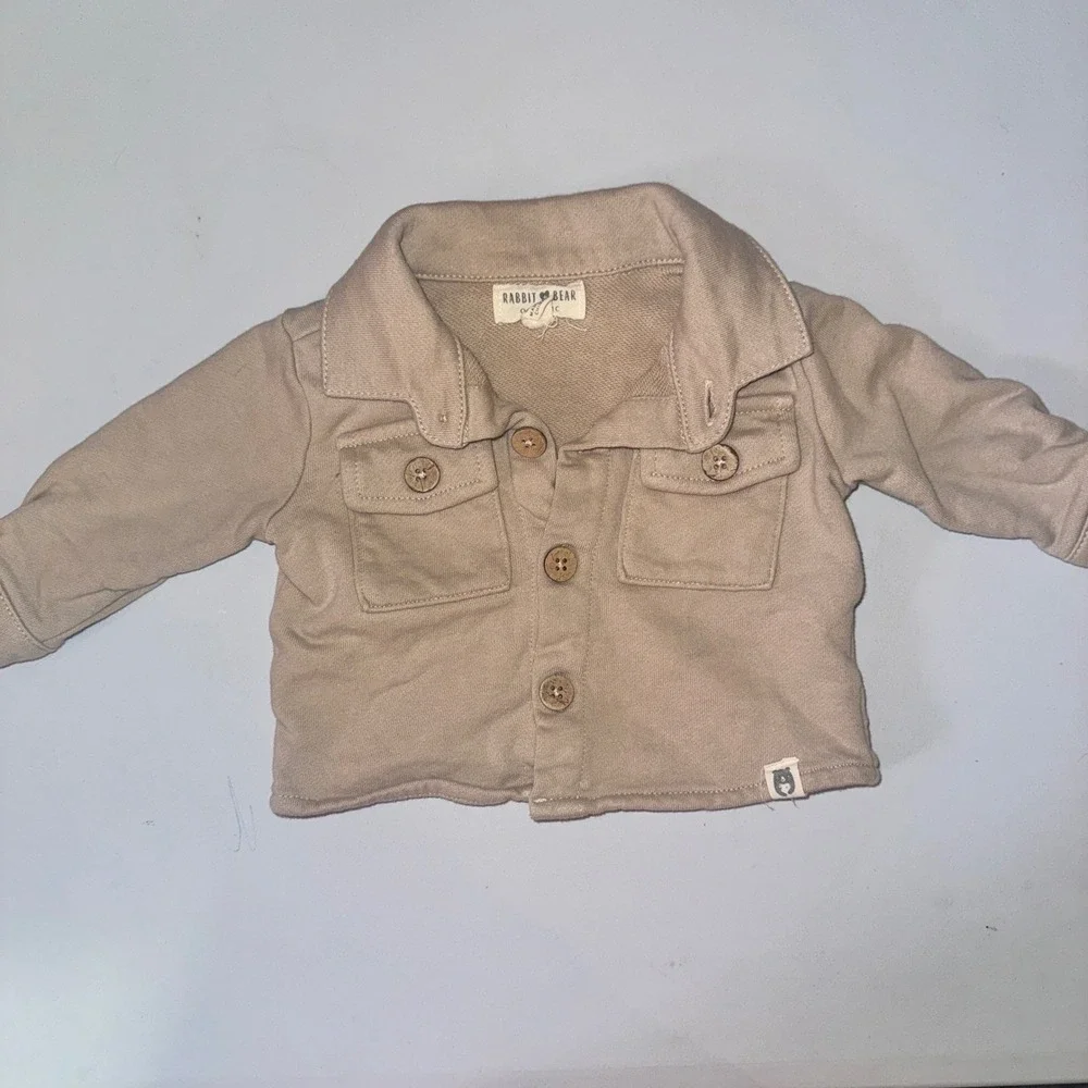 Child of Mine Rabbit Bear Baby Boy Bundle 3-6M Fleece Romper Jacket Overalls